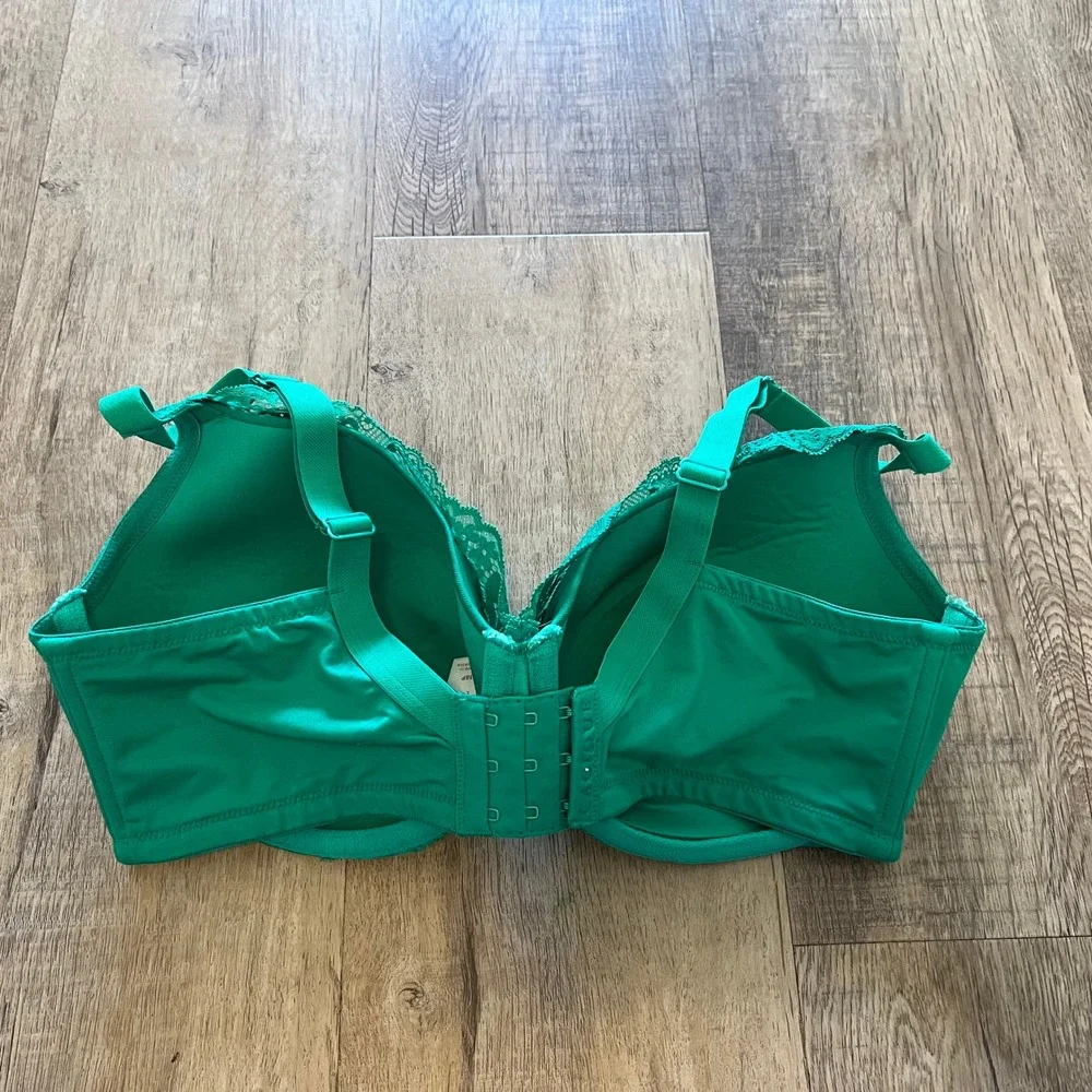 Cacique Smooth Balconette Bra 36F Emerald Green Floral Lace Underwire 6958